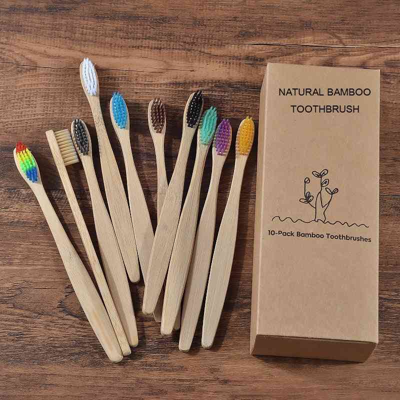 Mixed Color Bamboo Toothbrush - Eco Friendly Wooden Tooth Brush + Soft Bristle Tip