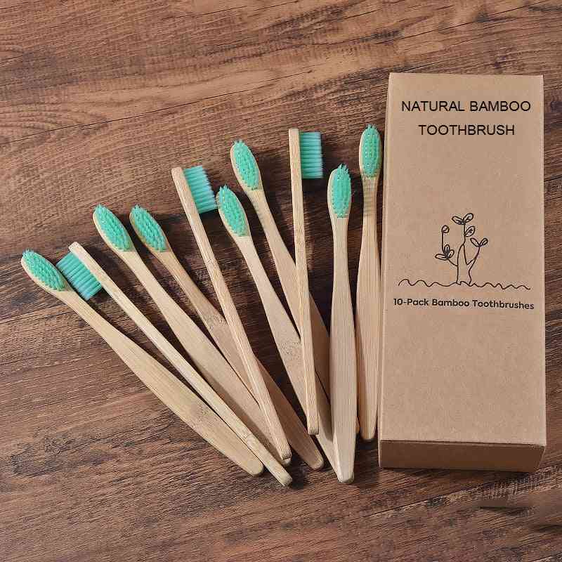 Mixed Color Bamboo Toothbrush - Eco Friendly Wooden Tooth Brush + Soft Bristle Tip