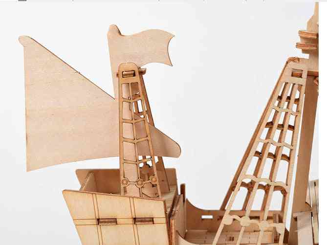 Laser Cutting Diy 3d Wooden Sailing Ship Puzzle Assembly Model Wood Craft Kits