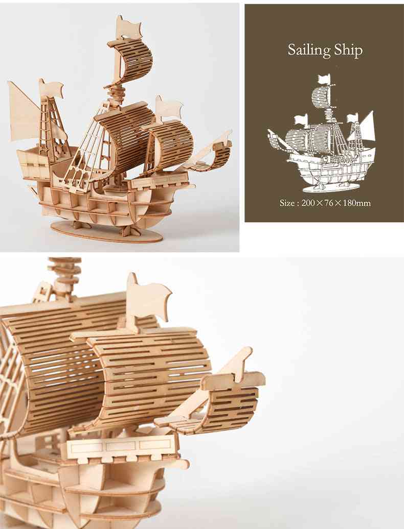 Laser Cutting Diy 3d Wooden Sailing Ship Puzzle Assembly Model Wood Craft Kits