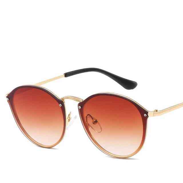 Cat eye luxe zonnebril, spiegelgecoate bril - retro randloze metalen bril uv400
