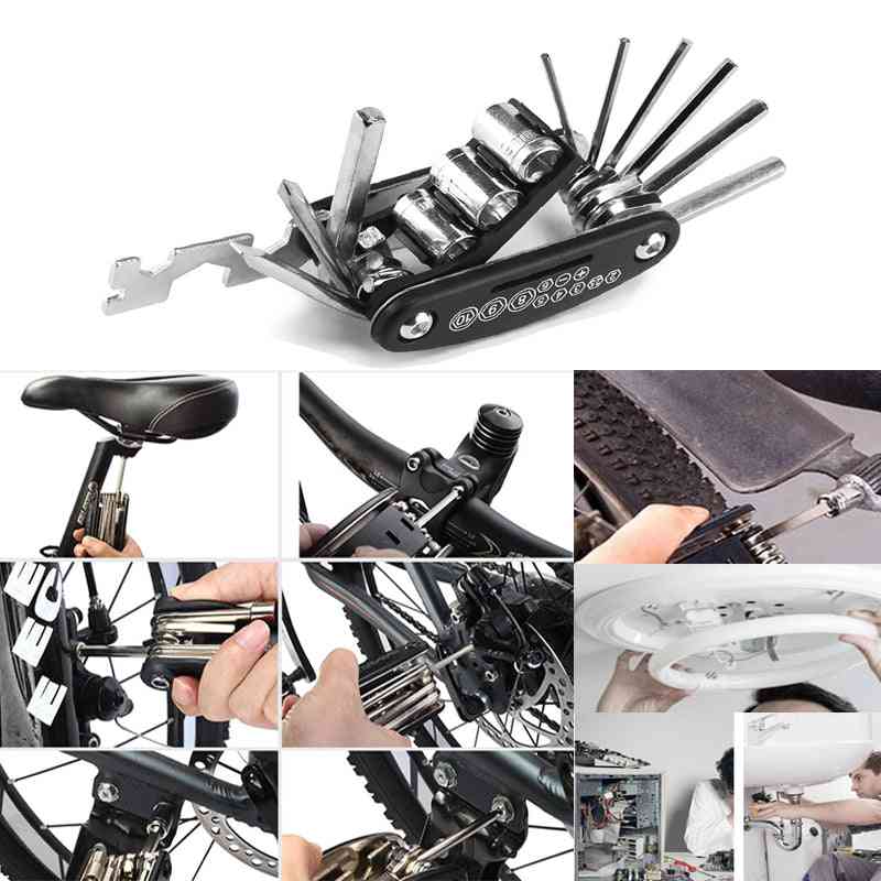 Clé polyvalente pour vélo de montagne à douille portable - tournevis multi-outils de poche de randonnée pour moto, vélo, outils de réparation de vélo