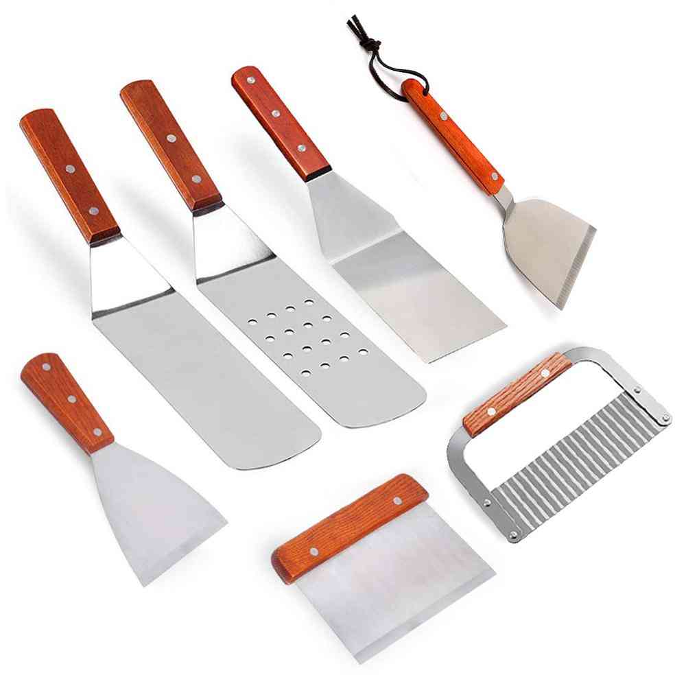 Kitchen Spatula Wooden Handle - Grill Turner Stainless Steel  , Metal Scrape For Pancake