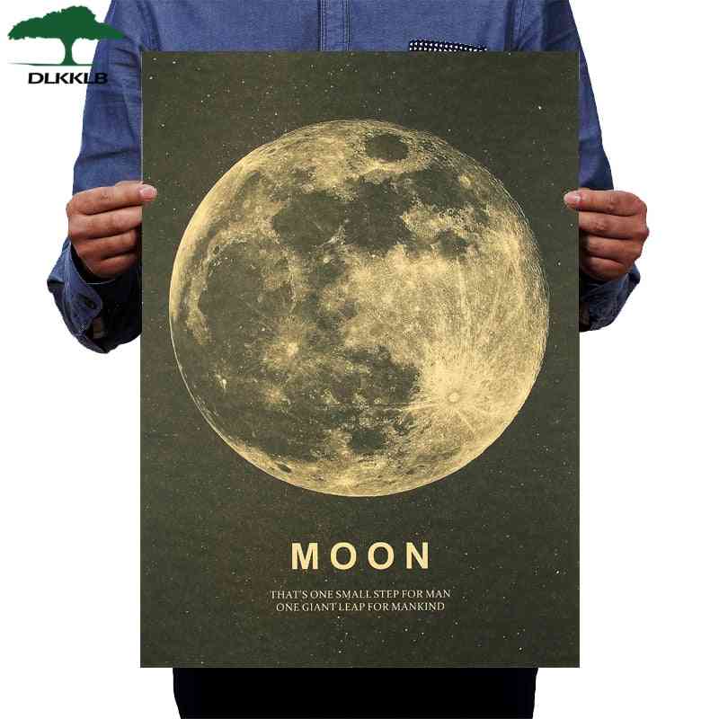 Dlkklb månen klassisk plakat et flott skritt for mennesker kraftpapir vintage stil veggklistremerke 51x36cm