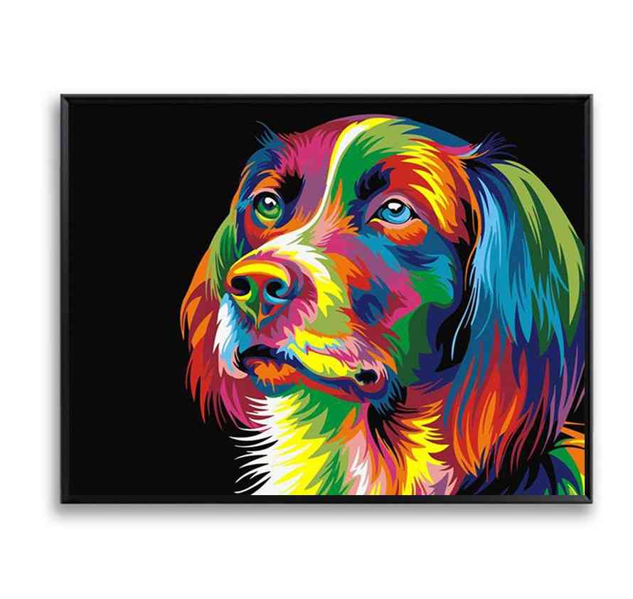 Cabeza de perros coloridos animales diy pintura por números arte de la pared pintura sobre lienzo pintura al óleo decorador del hogar
