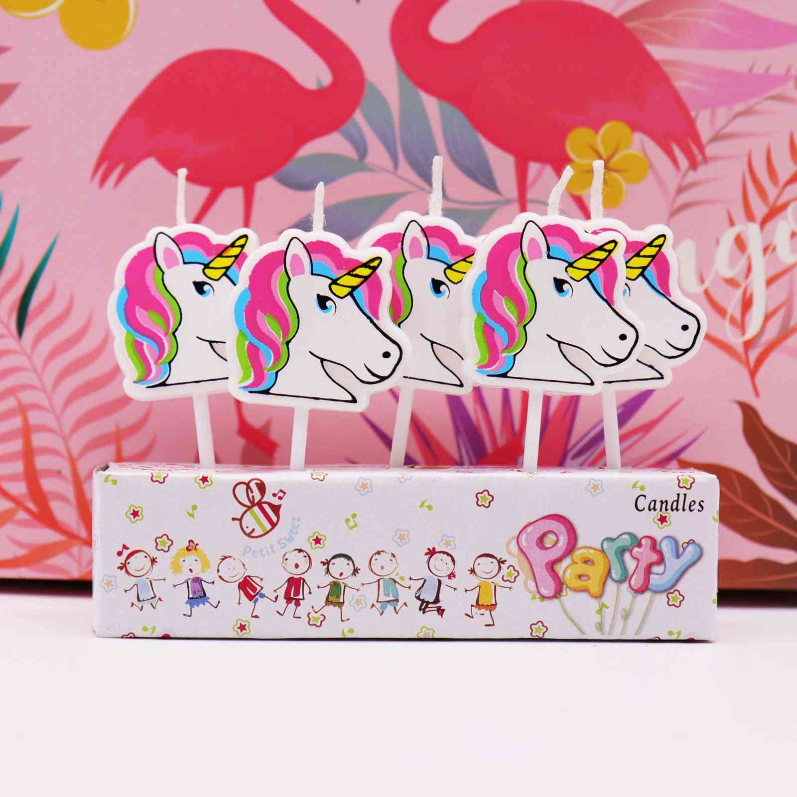 5pcs Cartoon Unicorn/flamingo Candles - Birthday Party, Baby Shower, Kids Party