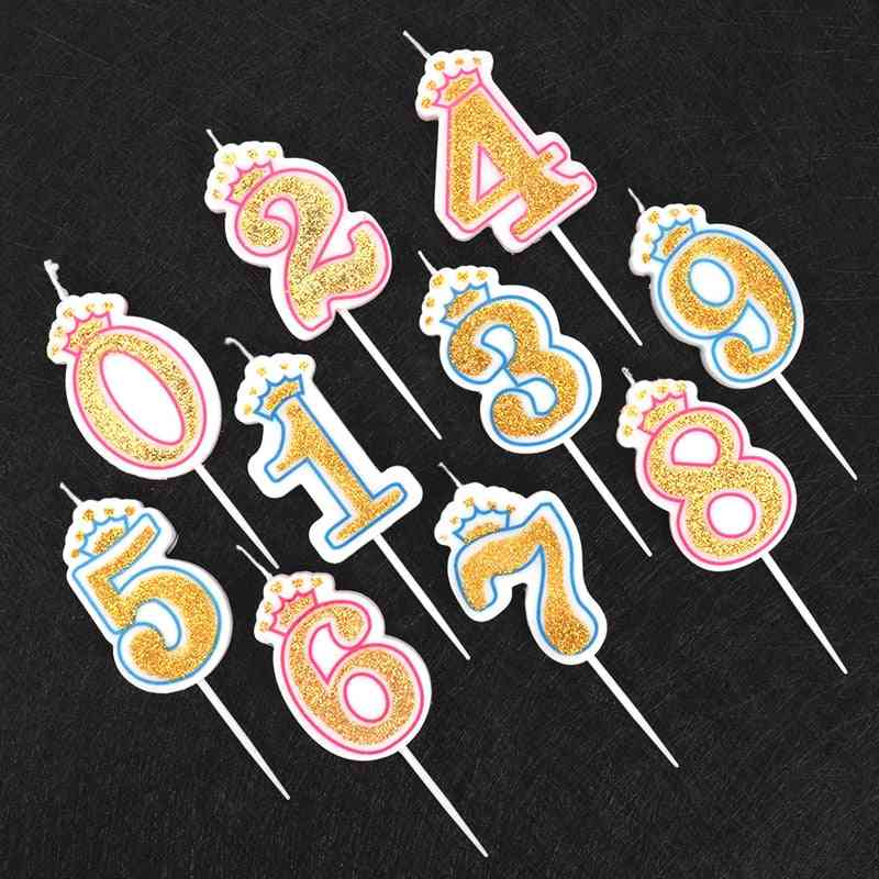 1pcs Shinning Gold Pink/blue Happy Birthday Number Candles (0 To 9)