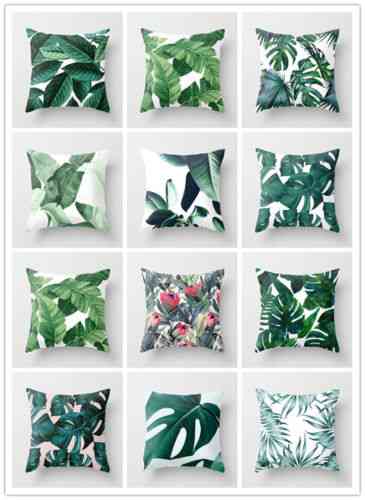 Funda de poliéster cusion green leaves throw - cojín de sofá para la decoración del hogar