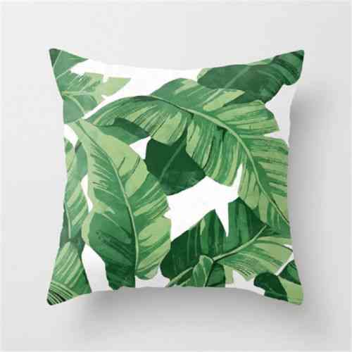 Polyester Case Cushion Green Leaves - Sofa Cushion For Home Decor