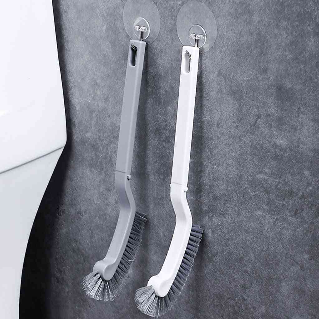 Hjørnebørste i plast med langt håndtag - rengøringsbørste til toilet - grå