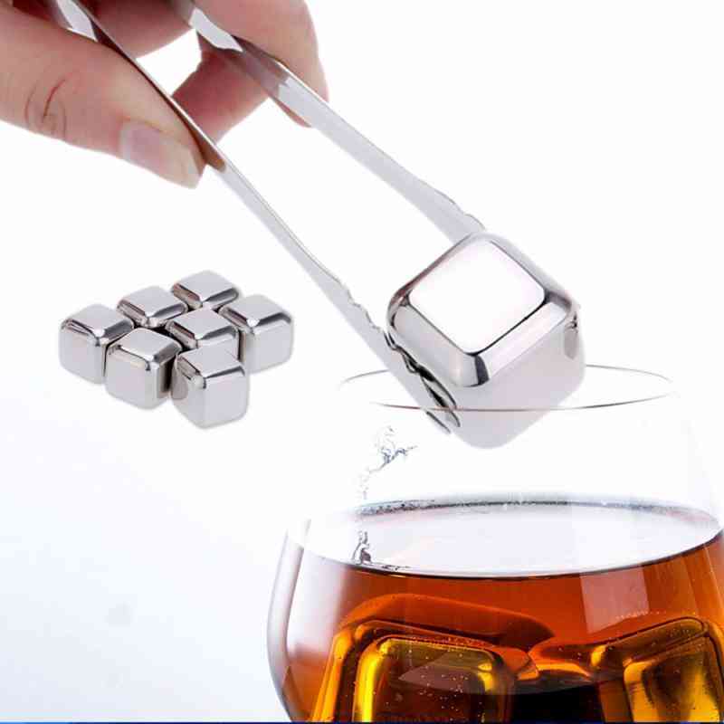 Reusable Golden Stainless Steel Whiskey Stones Ice Cubes Chilling Rocks - Ice Bucket Champagne, Beer Cooler Soapstone
