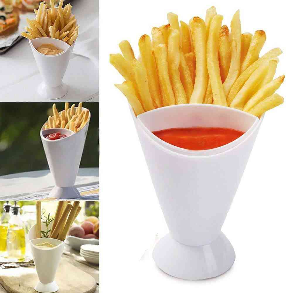 2 Grid Plastic Bowl - French Chips And Sauce Storage Cup