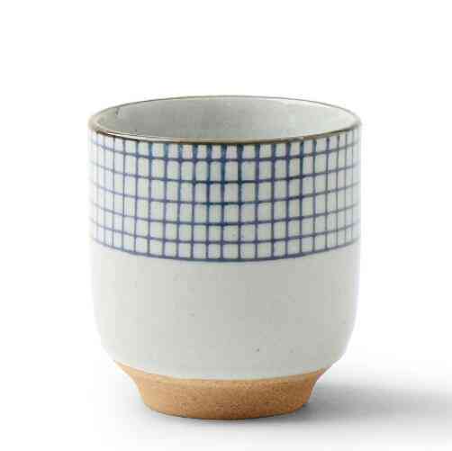 Tasse à soupe en céramique poterie grossière tasse à thé motif treillis peint à la main