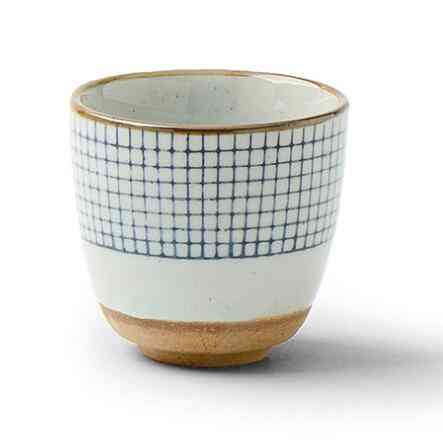 Tasse à soupe en céramique poterie grossière tasse à thé motif treillis peint à la main