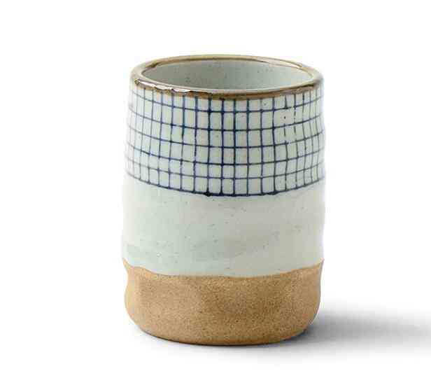Copo de sopa de cerâmica cerâmica grossa pintados à mão padrão de treliça
