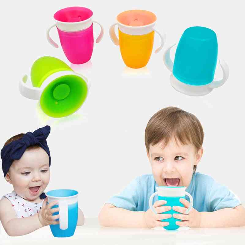 Leakproof Magic Kids Water Feeding Bottle - Baby Learning Drinking Plastic Cup With Double Handle Flip Lid