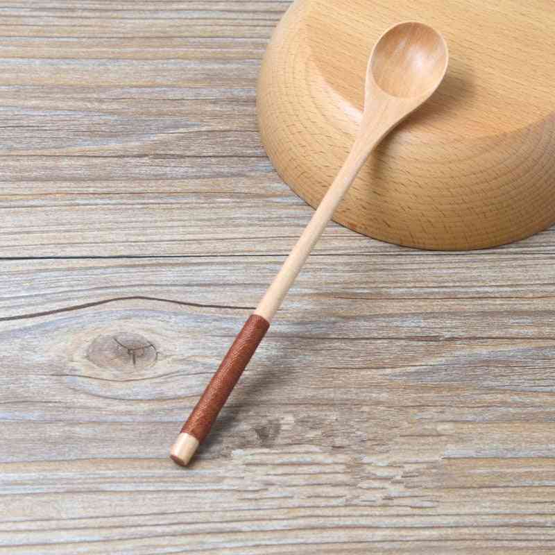 Wooden Long Handled Spoon Kids Spoon - Wood Rice Soup Dessert Spoon
