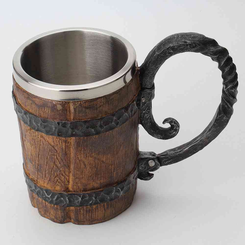 Wooden Barrel Stainless Steel Resin 3d Beer Mug - Goblet Game Tankard Coffee Cup , Wine Glass Mugs