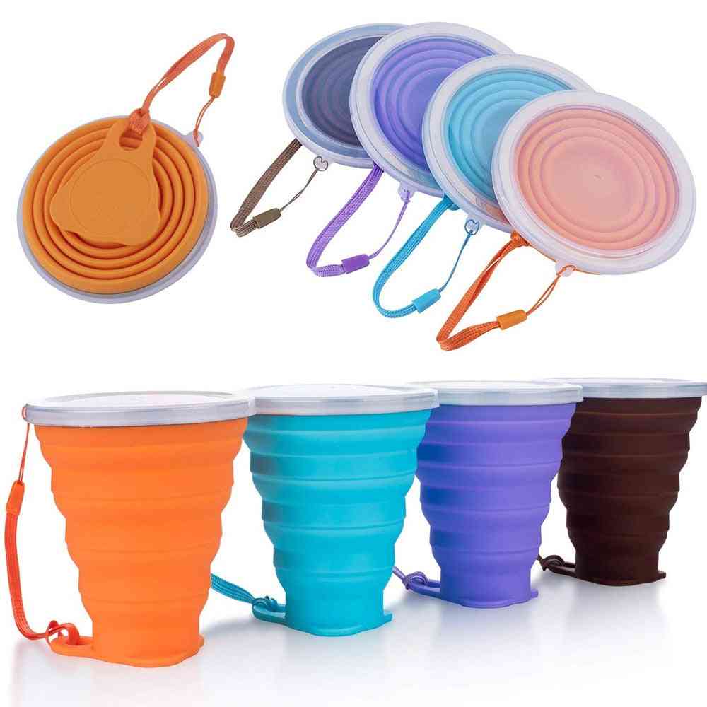 Skládací potravinářský pohár na vodu - silikonový zatahovací barevný přenosný