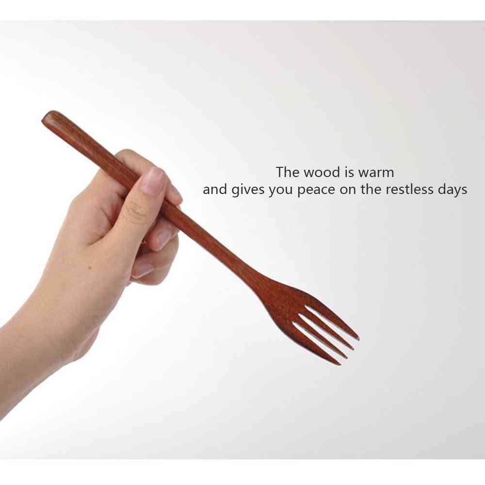 Natural Wooden Bamboo Fork Used In Kitchen For Cooking - Utensil Tools, Soup Teaspoon