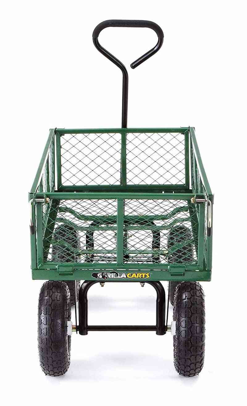 Yard Dump Wagon Cart, Lawn Utility Outdoor Steel Heavy Duty Beach Lawn Cart