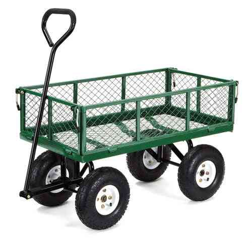Yard Dump Wagon Cart, Lawn Utility Outdoor Steel Heavy Duty Beach Lawn Cart
