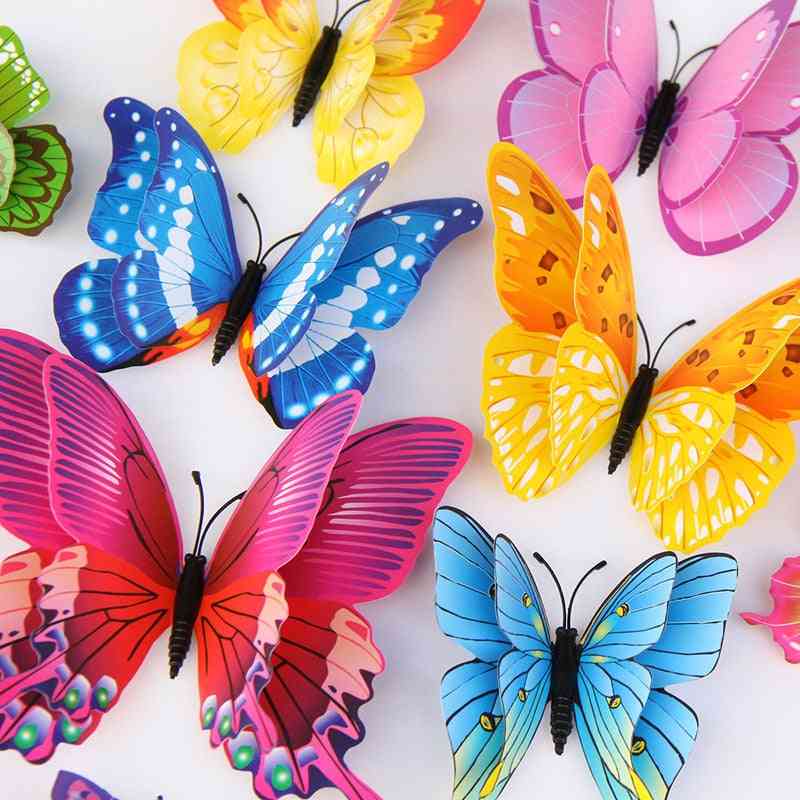12pcs Mixed Colour Double Layer Butterfly 3d Wall Sticker