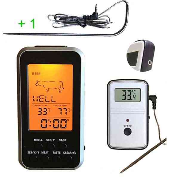 Digital Bbq Thermometer Wireless - Kitchen Oven Food Cooking Grill Smoker, Meat Thermometer With Probe And Timer Temperature Alarm