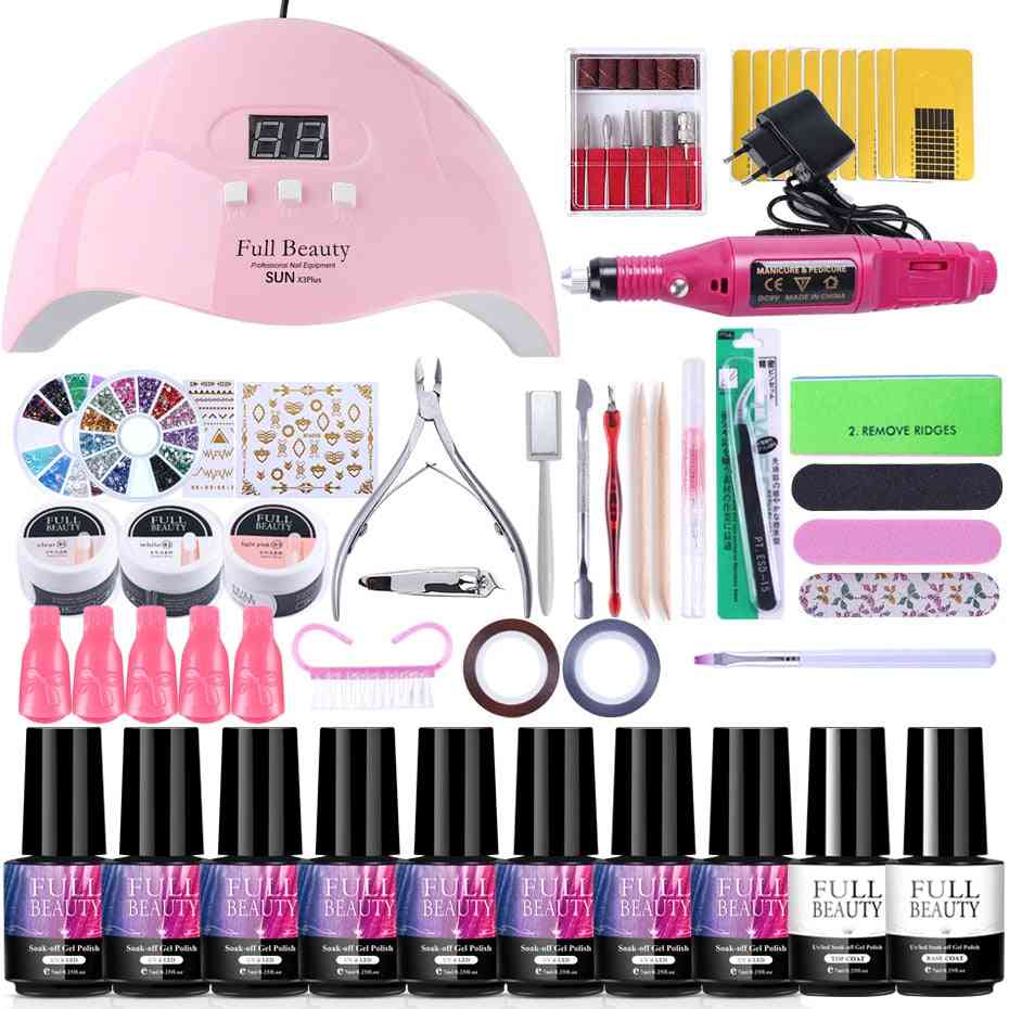 Nail Set For Manicure Kit - Uv Led Lamp With Electric Drill Machine