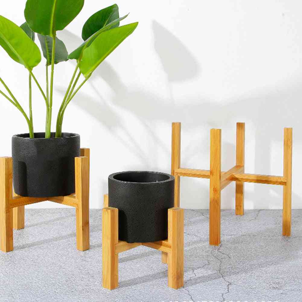 Balcony Bamboo Wood Flower Pot Holder, With Foot Pad