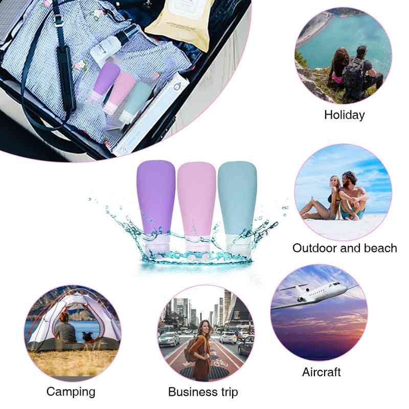 1/3pcs 60/90ml Silicone Refillable Portable Soap Dispensers & Shampoo Bottle For Travel