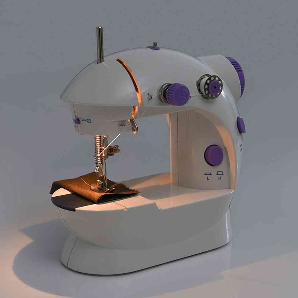 Bærbar husholdnings symaskine med natlys, 2 hastigheds justering fodpedal, lige linje håndbord forlængelse & sysæt - EU Plug