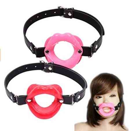 Leather Rubber Lips O Ring Open Mouth Oral Sex Gag - Bdsm Fetish Bondage Restraints Erotic For Couples