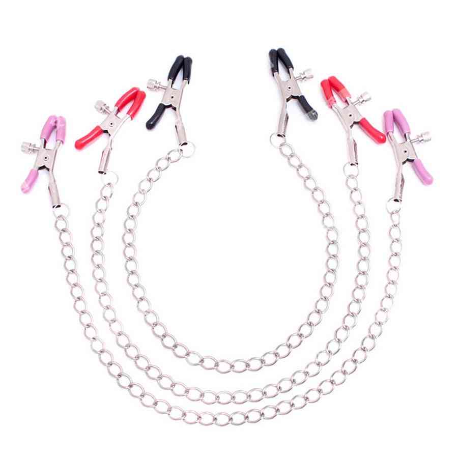 Stainless Steel Chain Nipple Clamps, Clit Pincher,clip On Sex Bondage,boob Clitoris Pincher,adult For Woman