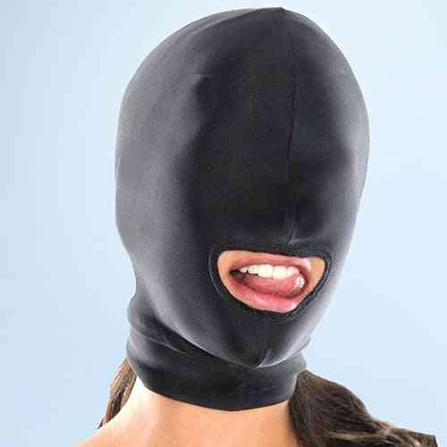 Fetish Open Mouth Hood Sexy Mask Head Black Adult Games Hood Sexy Eye - Sexy Toy