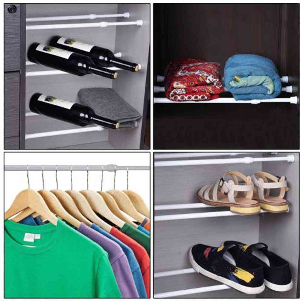 Spring Loaded Telescopic Rods - Adjustable Rail Poles, Wardrobe Extendable Punch Free Clothes Shoes Rack
