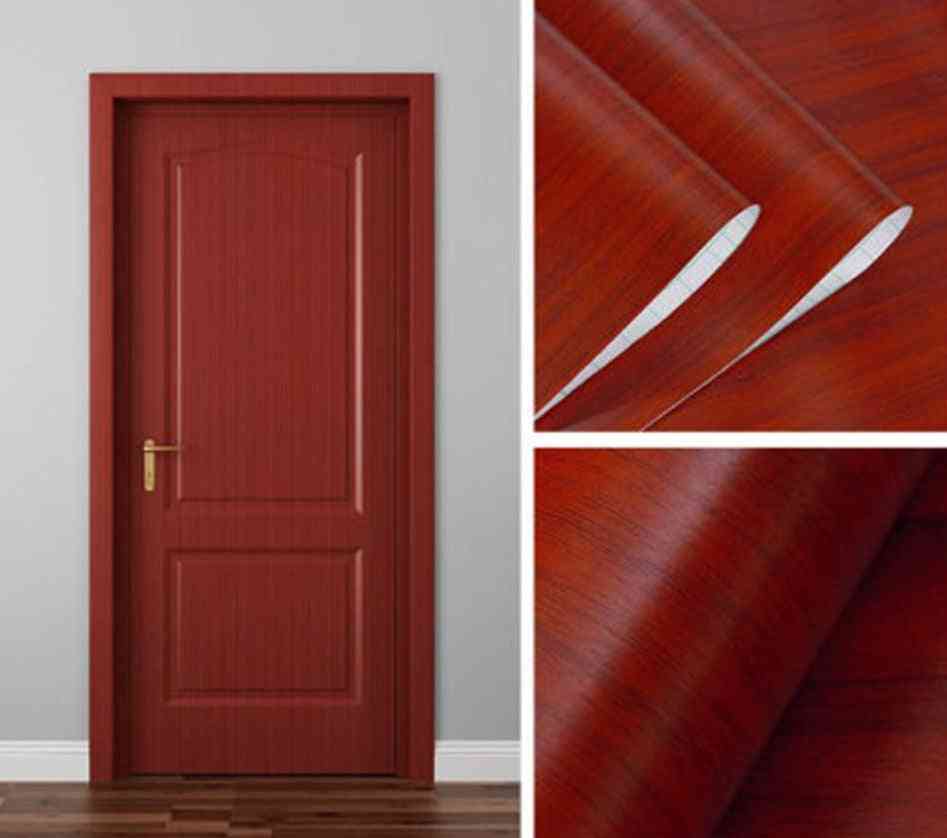 Papel pintado adhesivo moderno impermeable de la etiqueta engomada de la puerta del grano de madera - renovación de la puerta de madera