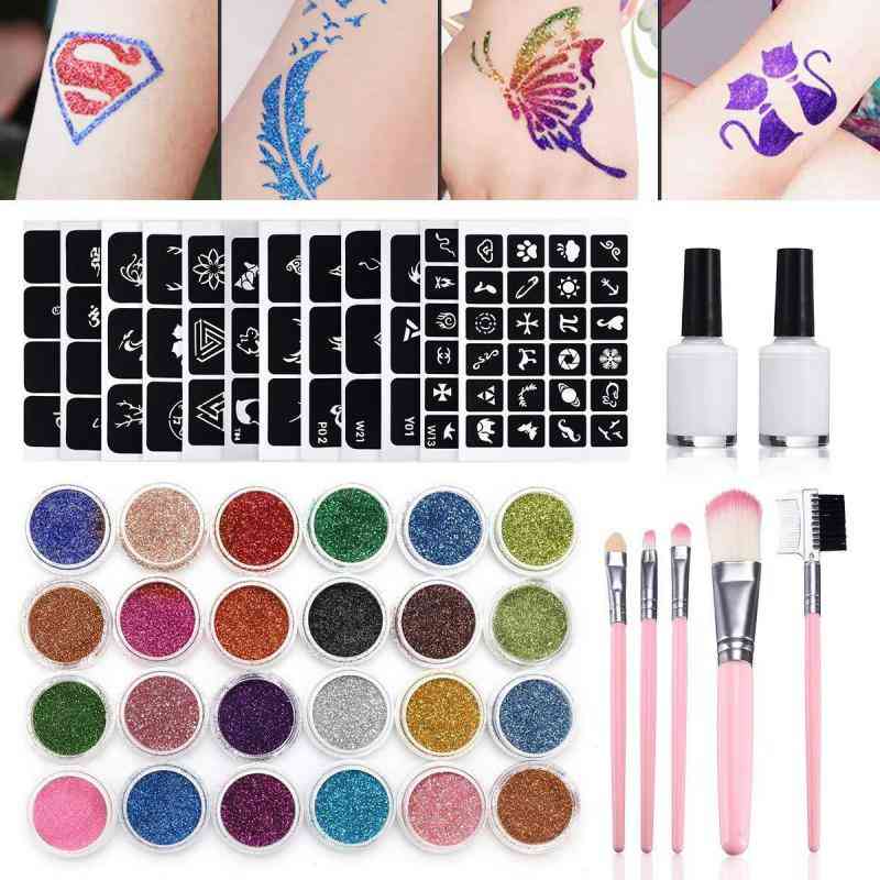Templates Flash Diamond Glitter Flash Powder For Temporary Tattoo For Kids Face , Body Painting Art