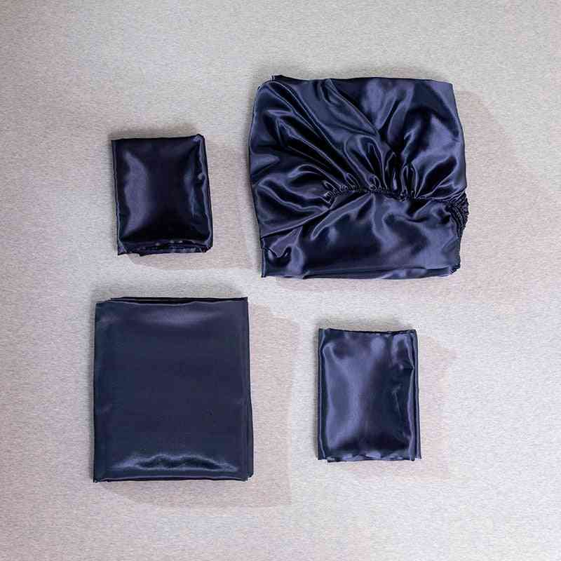 Enobarvna posnemana rjuha iz polne velikosti satenaste svile - poletni komplet posteljnine za vzglavnike z ravno ploščo