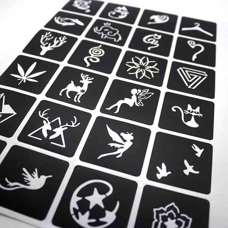 Small Reusable Face, Body Painting Tattoo Stencil Sticker - Temporary Airbrush Geometric Floral Fairy Tattoo Stencils Set