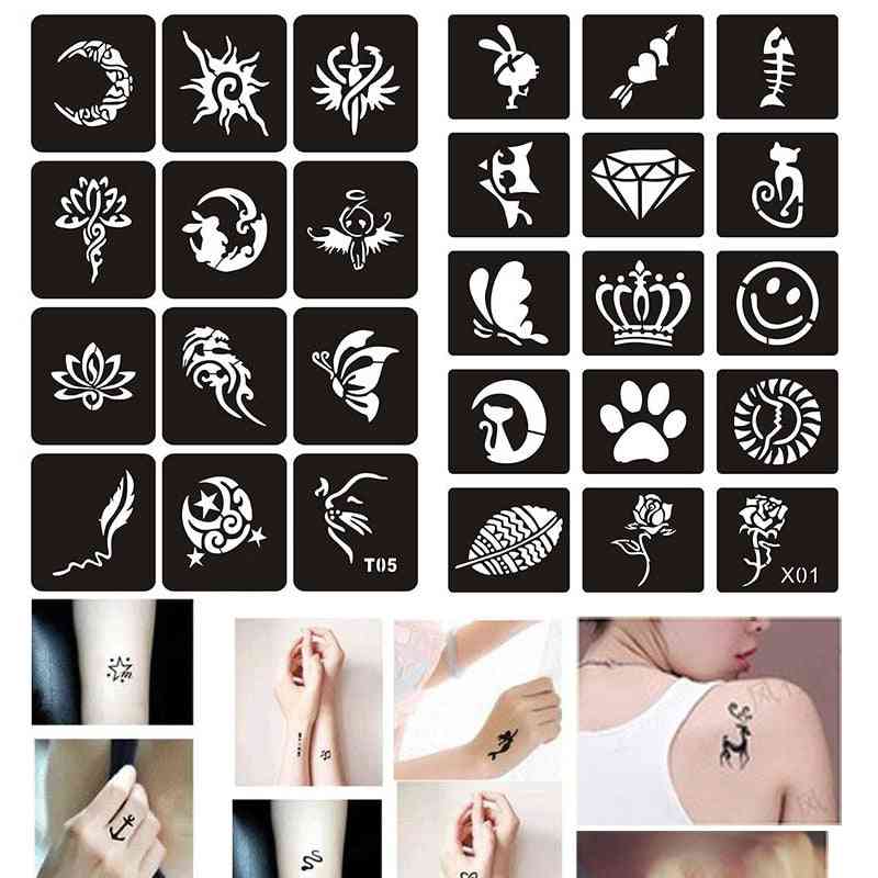 Szablon tatuażu szablon do rysowania aerografu brokat lub tatuaż mały ładny kwiat motyl kreskówka - 1 partia 7 arkuszy