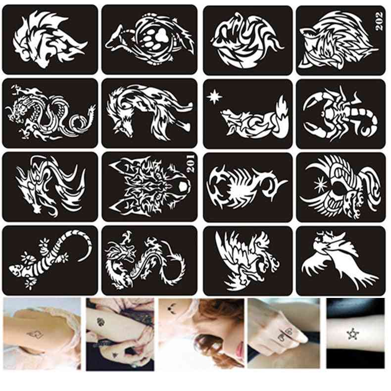 Plantillas de diseños de lobo, dragón, tigre, águila-plantillas de aerógrafo para pintar tatuajes con purpurina-