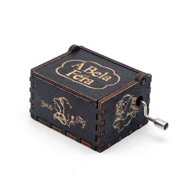 Beauty And The Beast Hand Crank Vintage Engraved Wooden Music Box