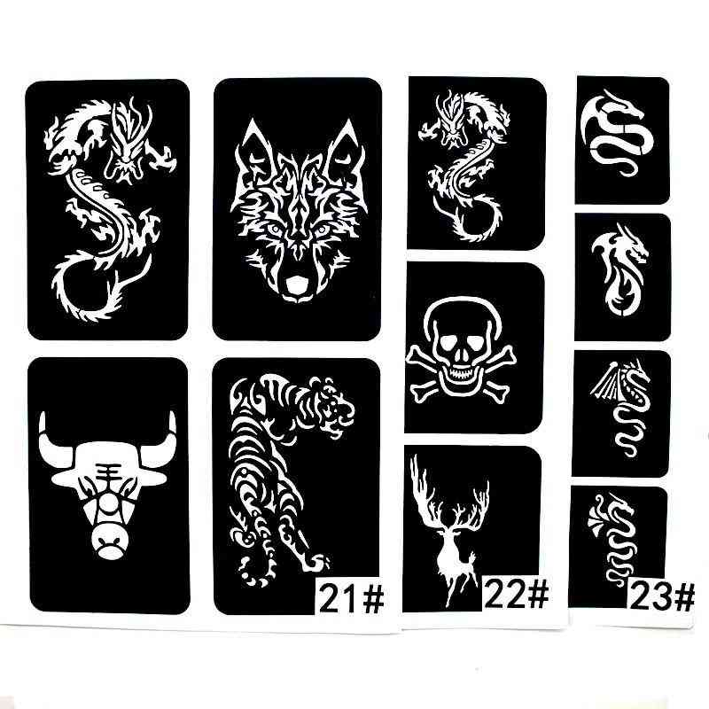 Glitter Tattoo Stencil Cool Drawing Templates Wolf, Dragon, Tiger, Skull Animal Airbrush