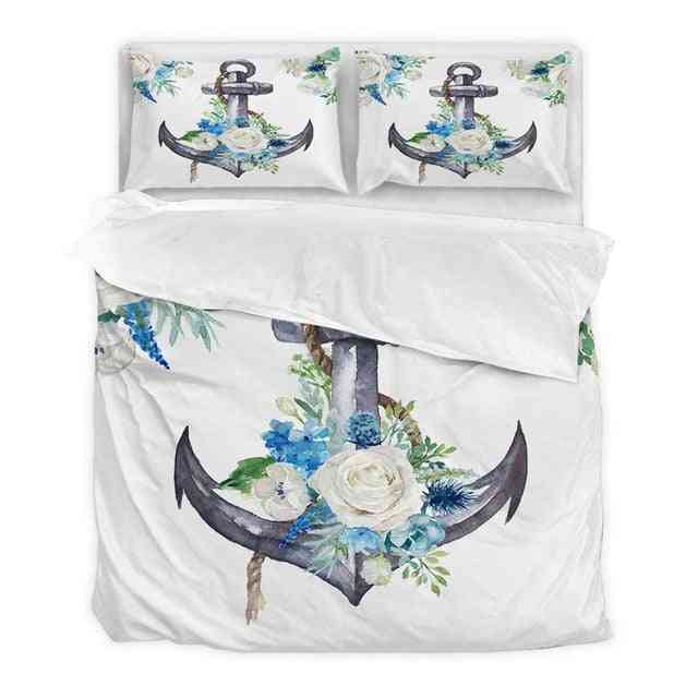 Nautical Style Bedding Sets - Duvet Cover, Flat Sheet King Queen Size Bed Linen With Pillowcase