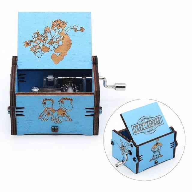 Digimon Antique Carved Blue Wooden Music Box
