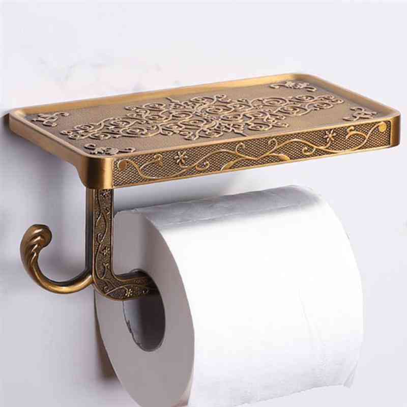 Vintage Decor Style Toilet Paper Holder With Phone Shelf - Durable Practical Wall Mounted Hanger