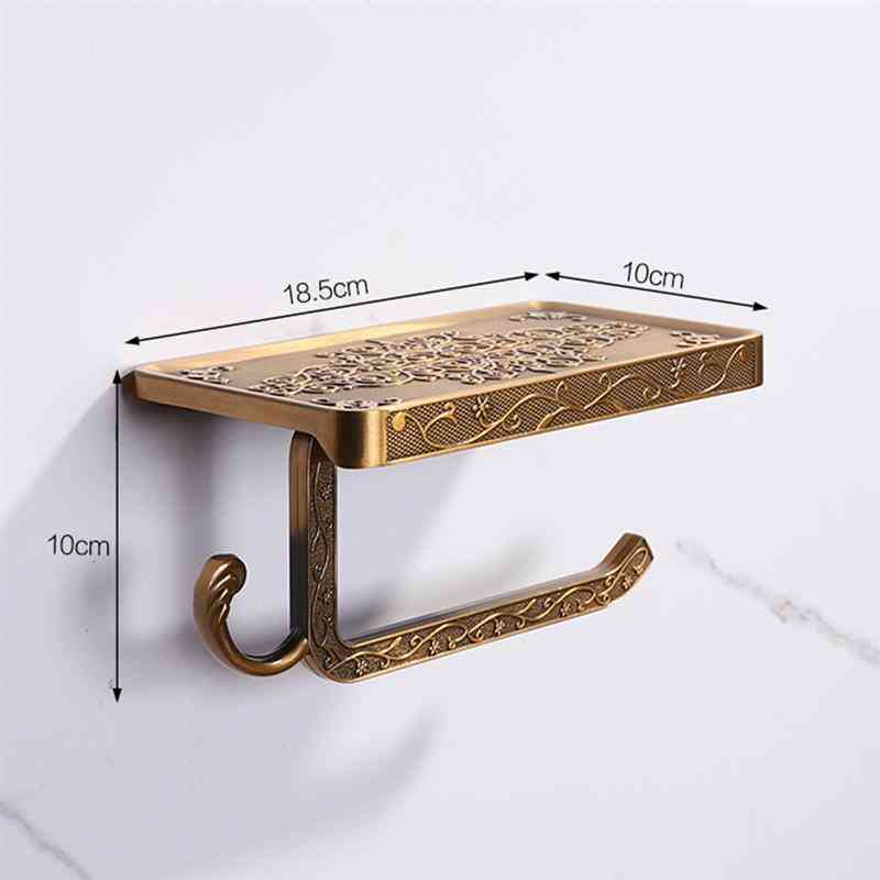 Vintage Decor Style Toilet Paper Holder With Phone Shelf - Durable Practical Wall Mounted Hanger