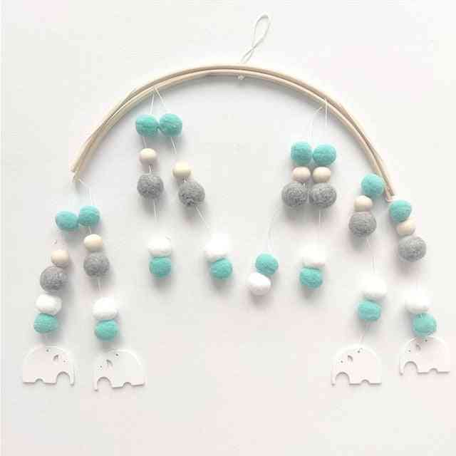 Handmade Wool Ball With Wooden Beads Wind Chimes For Newborn Crib
