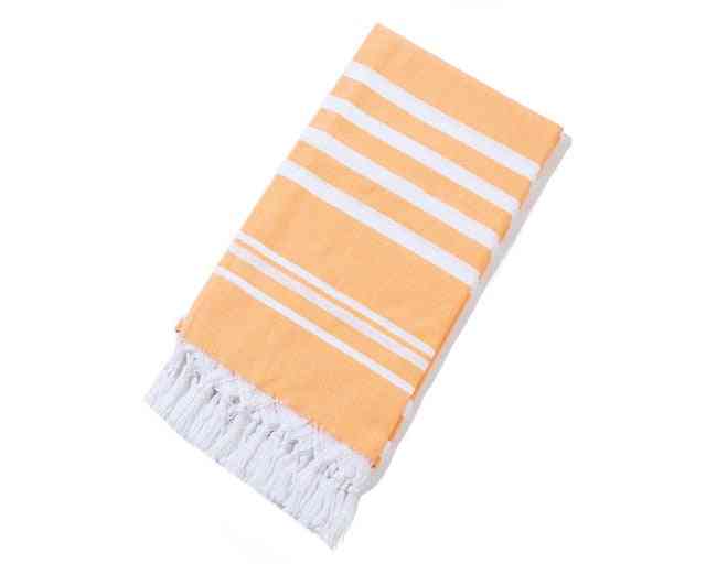 Striped Cotton Turkish Sports Bath Towel With Tassels - Travel, Gym, Camping, Bath, Sauna, Beach, Pool Blanket